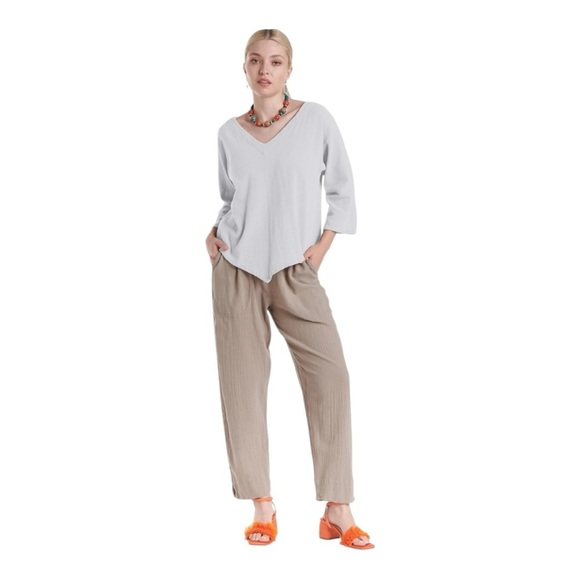 Oh my Gauze Lynn Cotton Gauze Blouse Snow Size 3 V Neck XXL Lagenlook - Picture 2 of 10